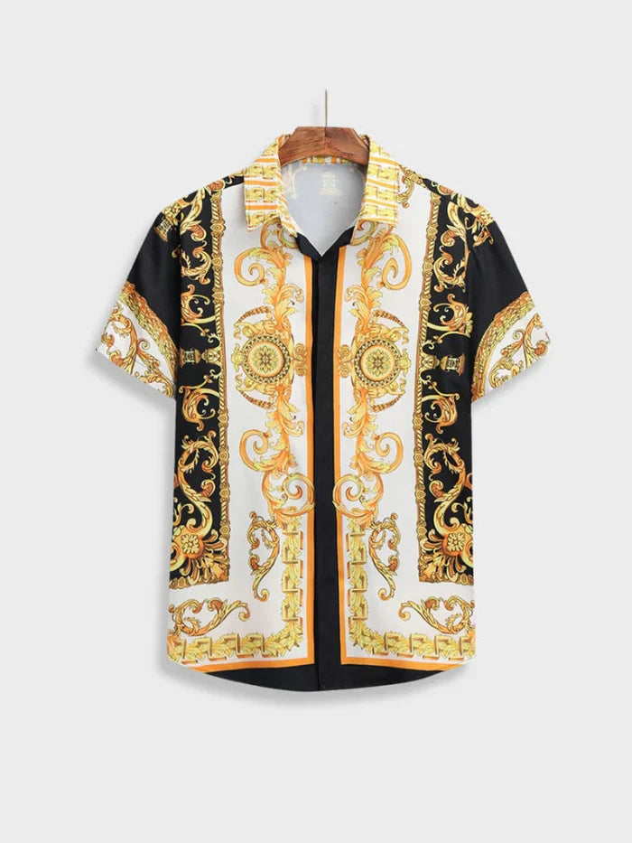 Heren barokstijl zomer set: overhemd met korte mouw en bijpassende korte broek, elegant en zomers.