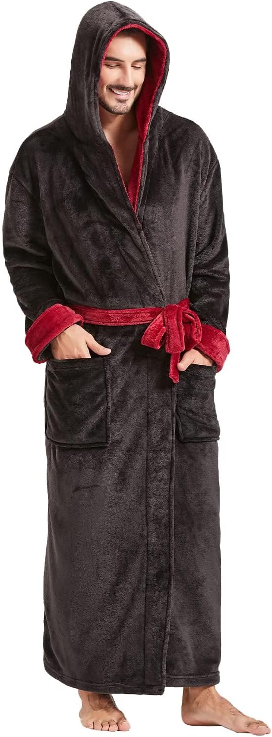 Tweekleurige heren badjas James, flanel, warm en comfortabel.