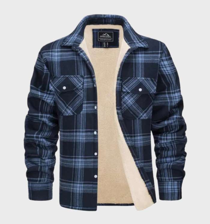 Stijlvol flanellen herenjack met comfortabele fleece voering. Vintage design, ideaal voor casual herfst/winter.