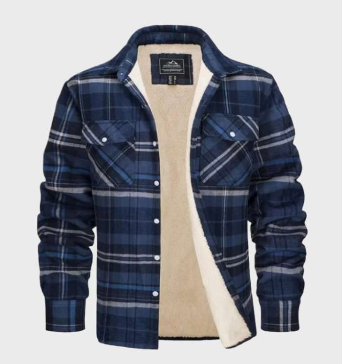 Warm flanellen herenjas met fleece voering. Combineert vintage stijl met modern comfort. Ideaal voor koude dagen.