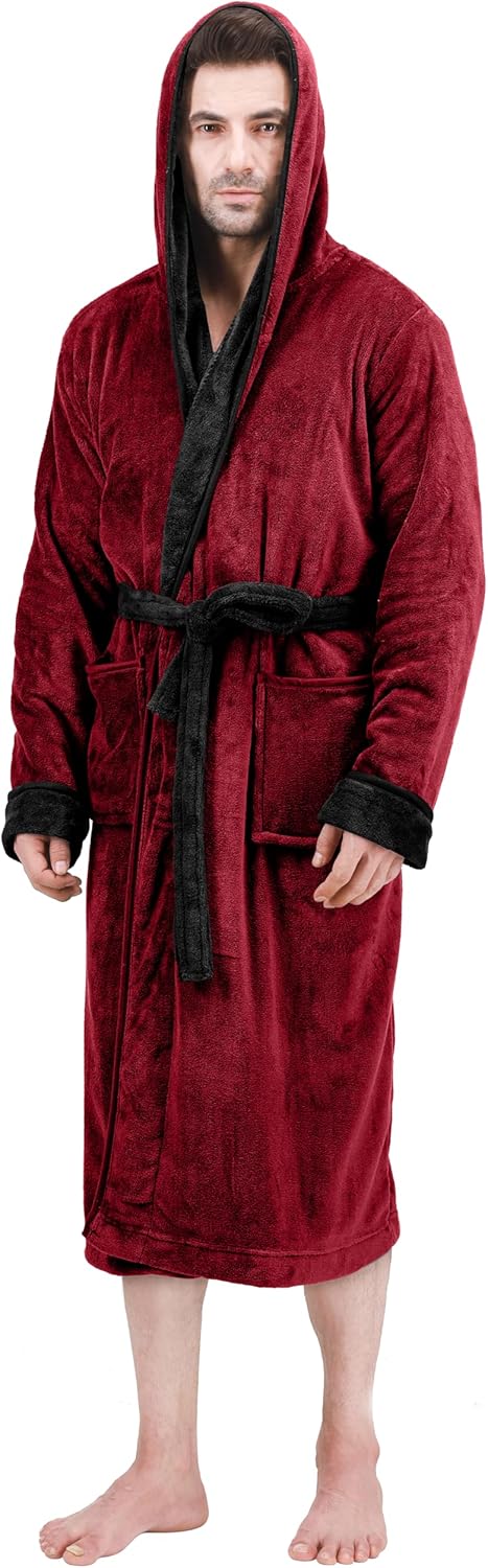 Heren fleece badjas met capuchon, ultiem comfort en warmte voor thuis, zacht en warm polyester.