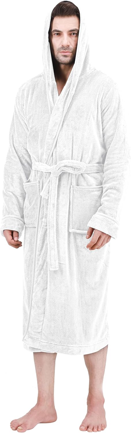 Fleece badjas voor heren, zacht polyester, met capuchon, warm en comfortabel voor koude dagen.