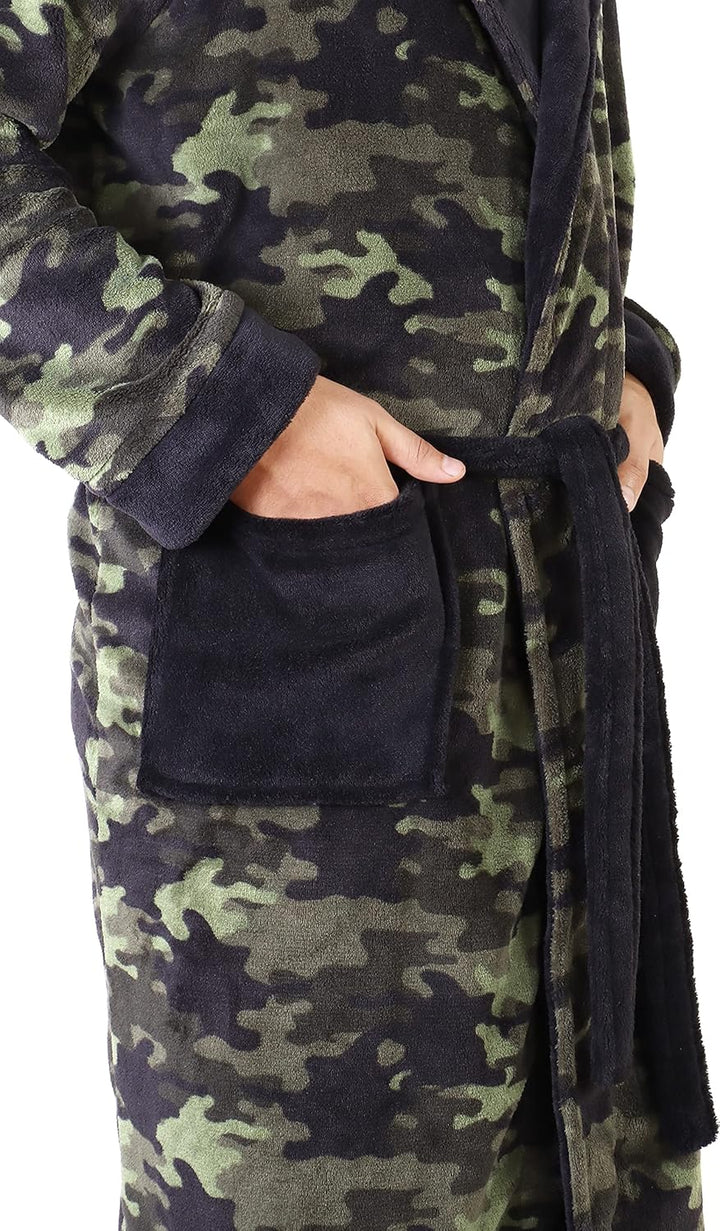 Heren fleece badjas, met capuchon, zacht en comfortabel, ideaal als huispak voor koude avonden.