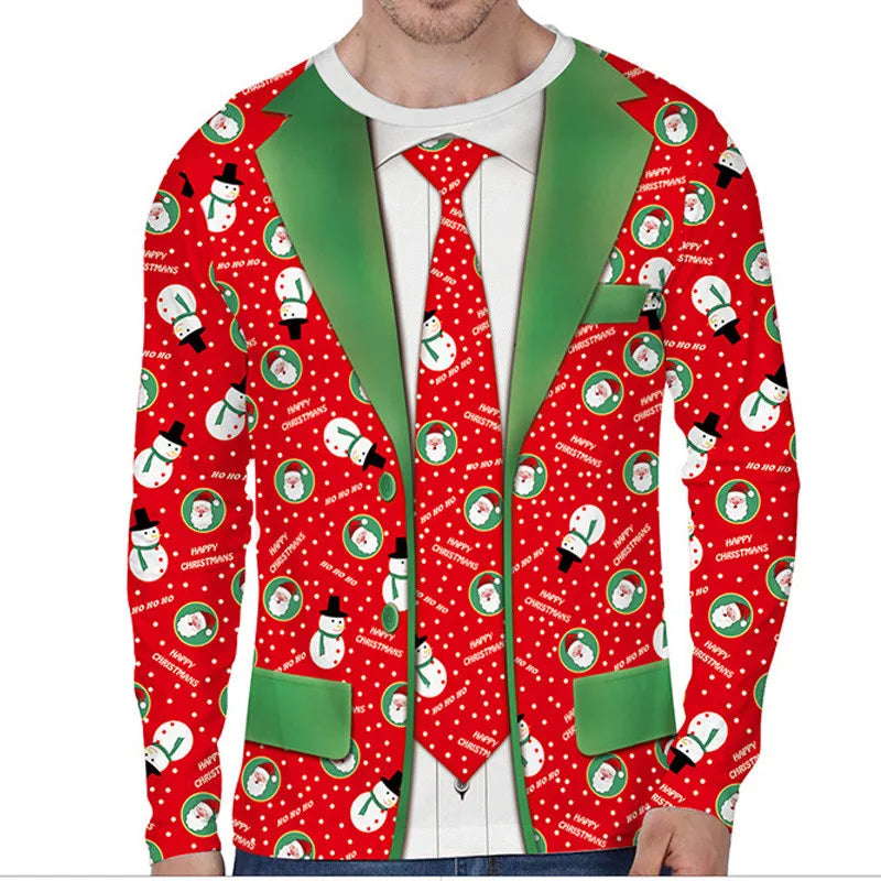 Heren foute kersttrui met grappige kerstman print; perfecte feestkleding voor elk kerstfeest.