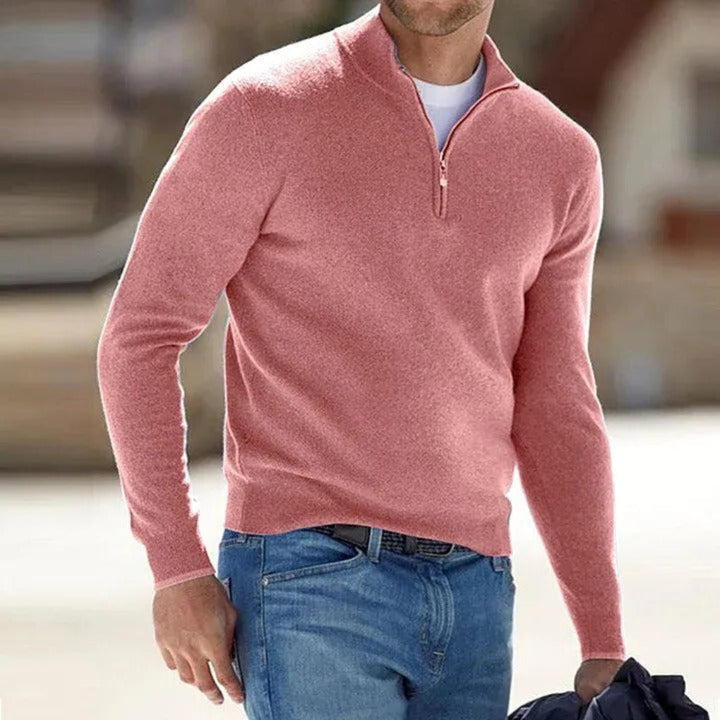 Heren gebreide trui met kwartrits, polyester, comfortabel en stijlvol voor casual herenmode.
