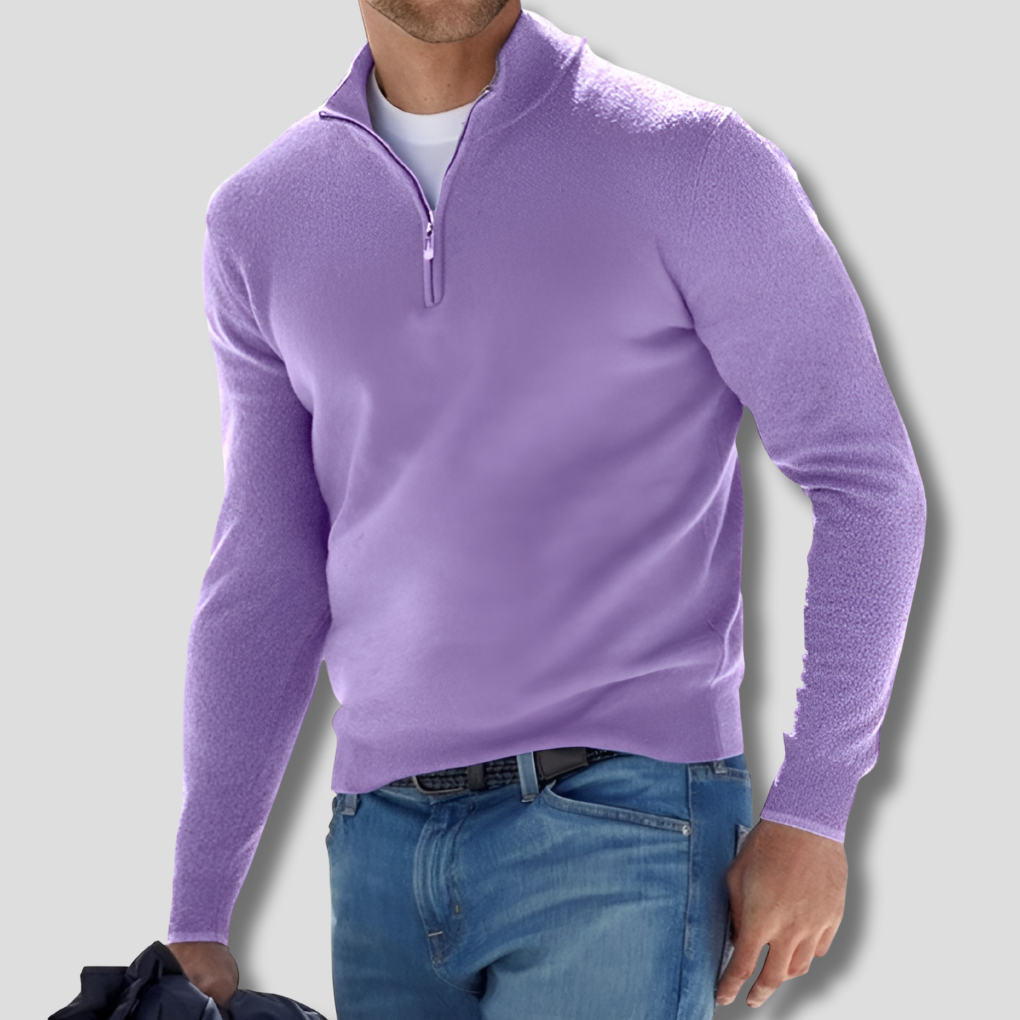 Heren pullover met ritskraag, gebreid katoen, perfect voor gelaagde casual outfits.