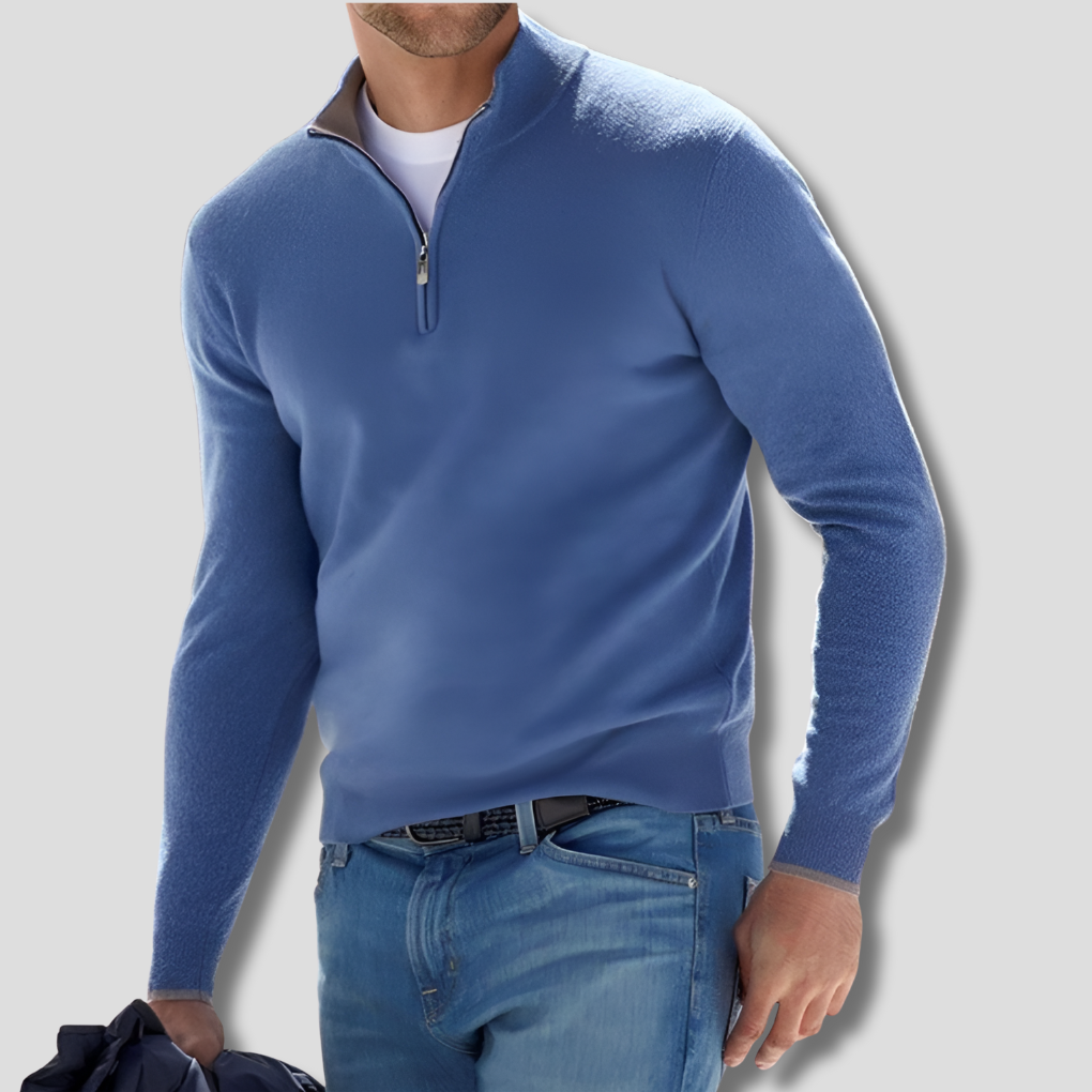 Casual gebreide trui voor heren met ritskraag, ideaal voor de herfst en winter.