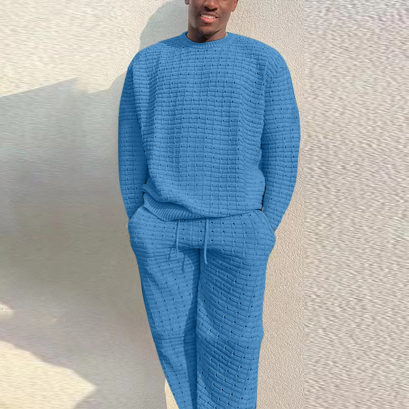 Stijlvolle herenkleding: Gebreide Dax set, perfect voor casual comfort thuis of onderweg. Ademend katoen.