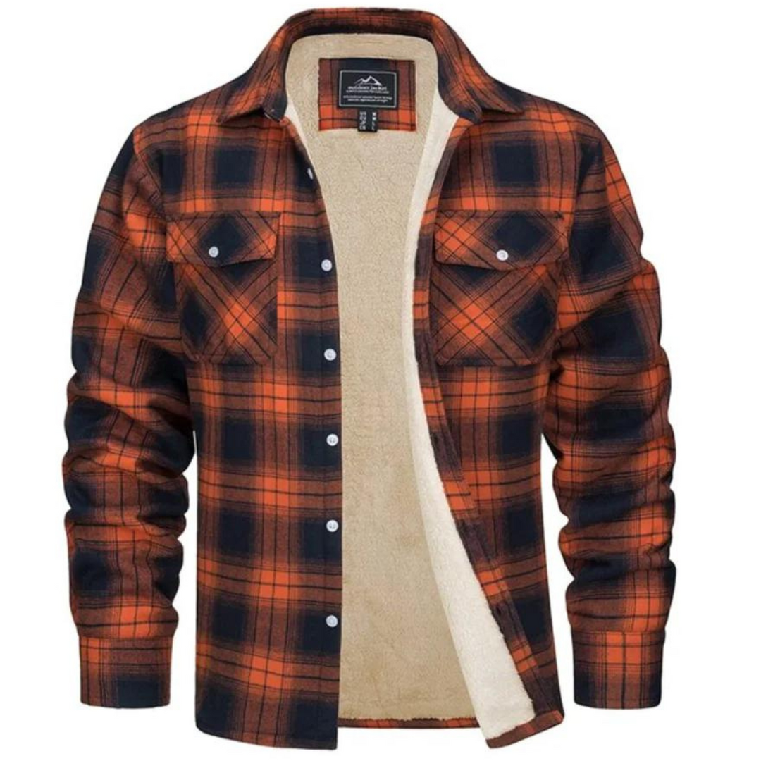 Heren geruite winterjas met warme pluche voering, ideaal voor casual herenmode op koude dagen.