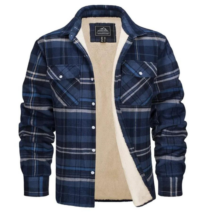 Heren geruite winterjas met warme pluche voering en knoopsluiting, stijlvol en outdoor geschikt.