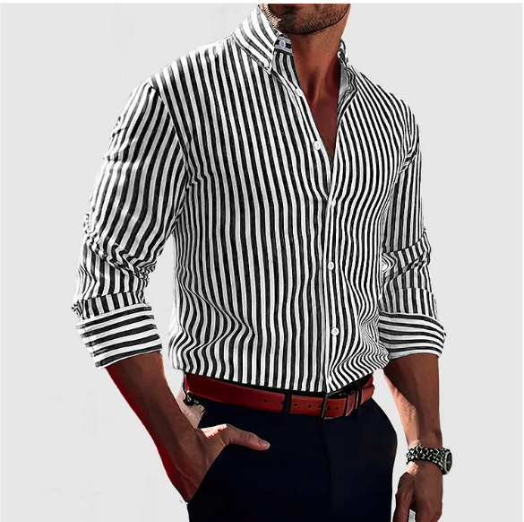 Veelzijdig heren button-down overhemd, gestreept en met lange mouwen. Ideaal voor zowel zakelijke als casual kleding.