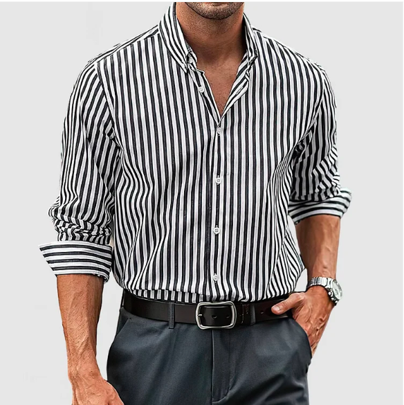 Stijlvol gestreept button-down overhemd voor heren. Lange mouwen en comfortabele stof, geschikt voor dagelijks gebruik.