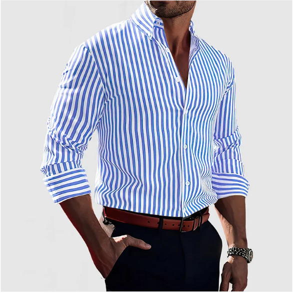 Modern heren overhemd, gestreept design met lange mouwen en button-down kraag. Een must-have voor casual kleding.