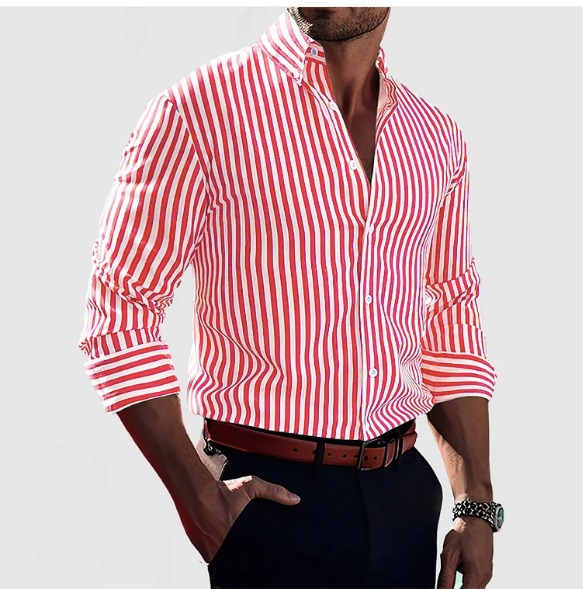 Dit gestreepte heren overhemd met lange mouwen en button-down detail biedt een slimme, veelzijdige look.