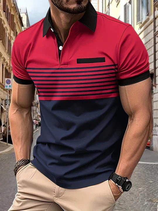 Heren gestreepte zomerpolo, comfortabel casual shirt voor warme dagen op strand of vakantie.