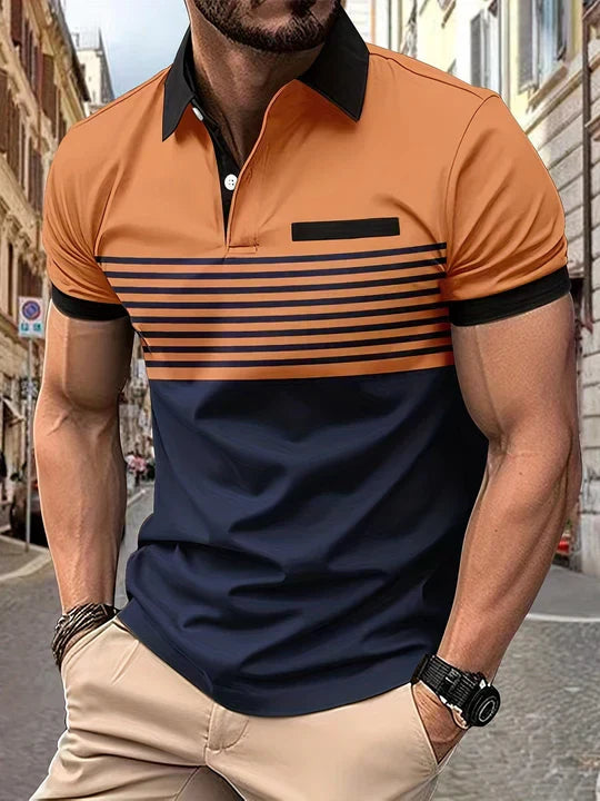 Modieuze gestreepte zomerpolo voor heren, comfortabel kortemouw shirt, perfect voor elke zomerse activiteit.
