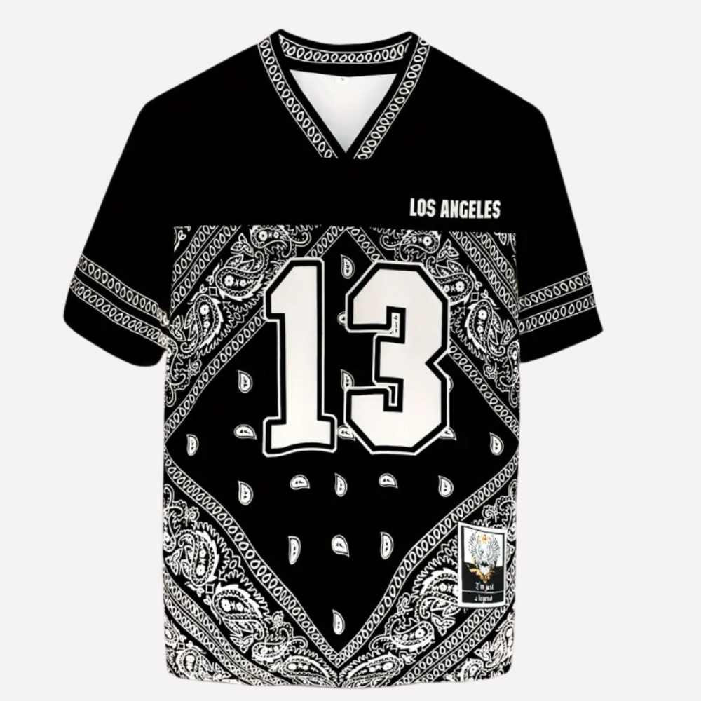Modieus heren mesh t-shirt met grafische print, ideaal voor zomer streetwear en een casual, sportieve look.