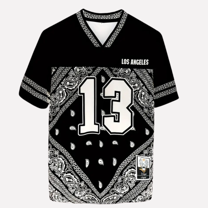 Modieus heren mesh t-shirt met grafische print, ideaal voor zomer streetwear en een casual, sportieve look.