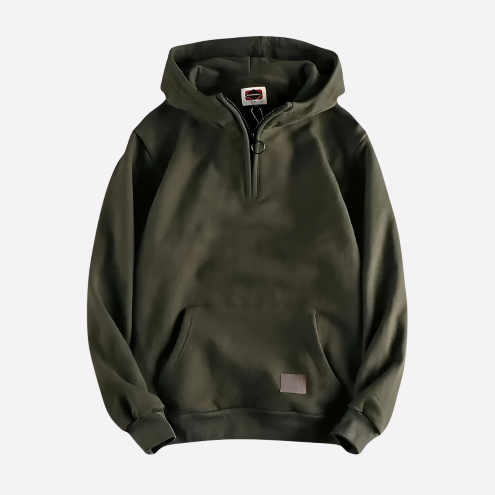 Comfortabele heren half-zip hoodie, ideaal voor dagelijks gebruik of als sportieve laagjes kledingstuk.