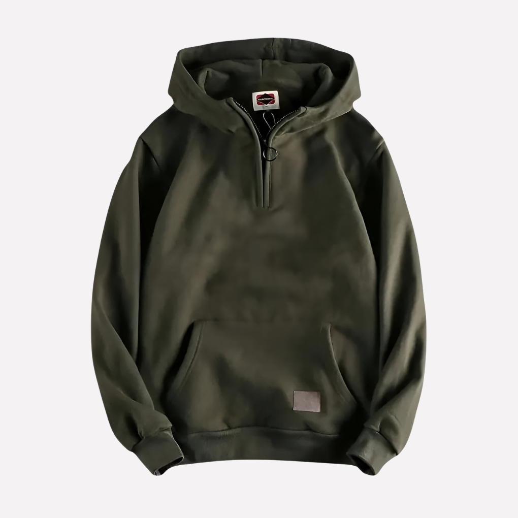 Comfortabele heren half-zip hoodie, ideaal voor dagelijks gebruik of als sportieve laagjes kledingstuk.