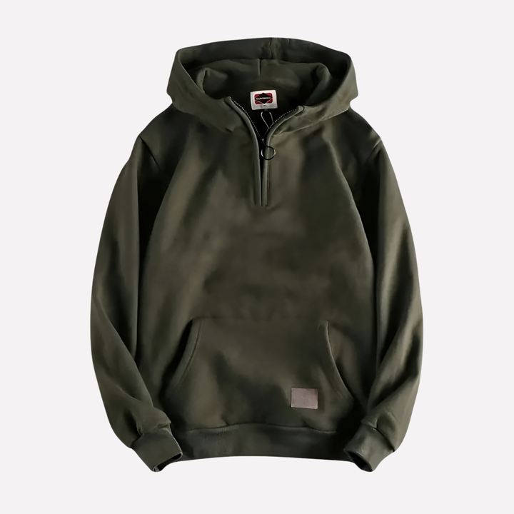 Comfortabele heren half-zip hoodie, ideaal voor dagelijks gebruik of als sportieve laagjes kledingstuk.