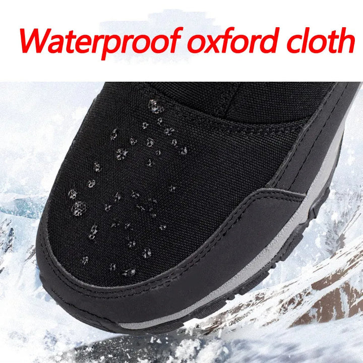 Detail van de waterdichte textuur op deze warme heren snowboots. Essentieel voor winterse omstandigheden.
