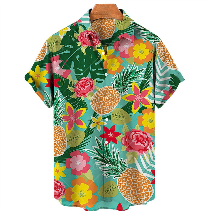 Heren Hawaii overhemd Mateo met ananas print, korte mouwen, ideaal voor zomer en strandkleding.