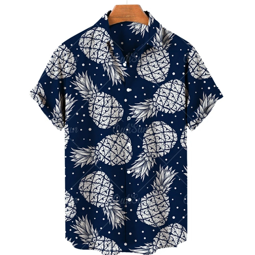 Relaxed heren hawaii overhemd met ananasprint, korte mouwen, ideaal voor zonnige vakantiedagen.