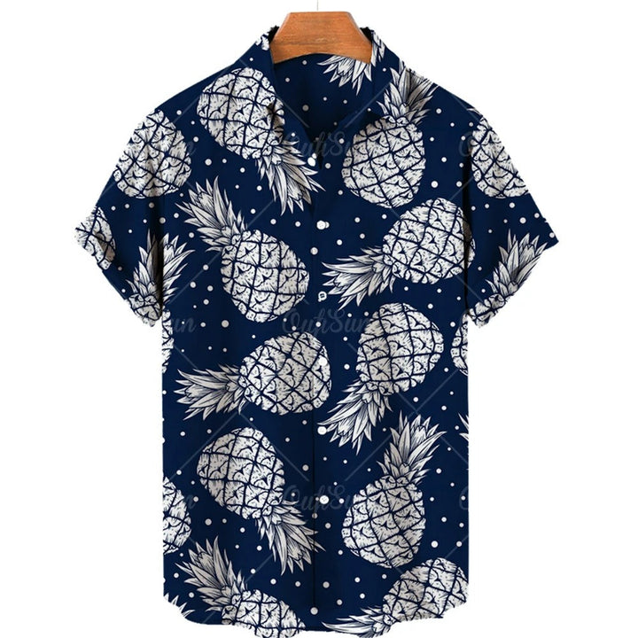 Relaxed heren hawaii overhemd met ananasprint, korte mouwen, ideaal voor zonnige vakantiedagen.