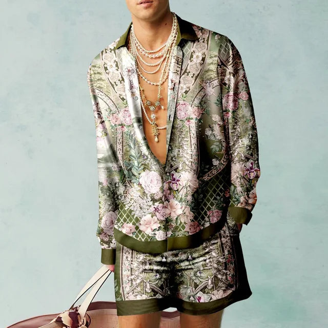 Ontspannen heren zomer outfit: Fabio Hawaii set met tropische print, perfect voor strand en casual dagen.
