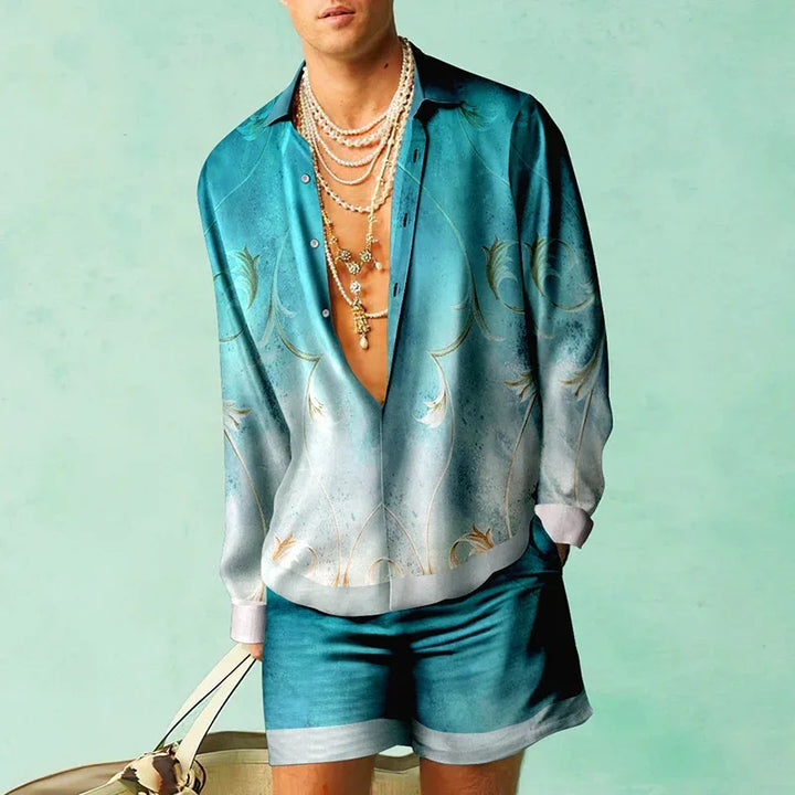 Comfortabele tweedelige heren Hawaii set Fabio: zomer shirt & shorts met tropische print, ideaal voor strand.