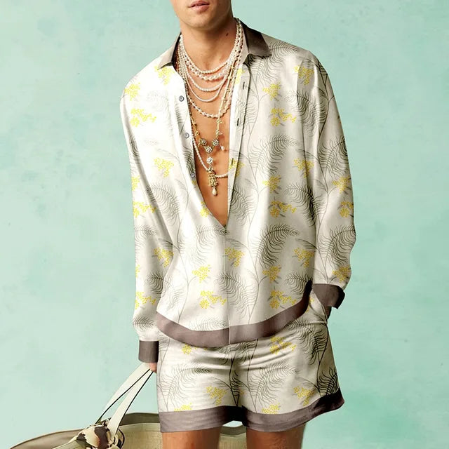 Casual heren zomer outfit: Fabio Hawaii set met tropische print, perfect voor strand, vakantie en reizen.