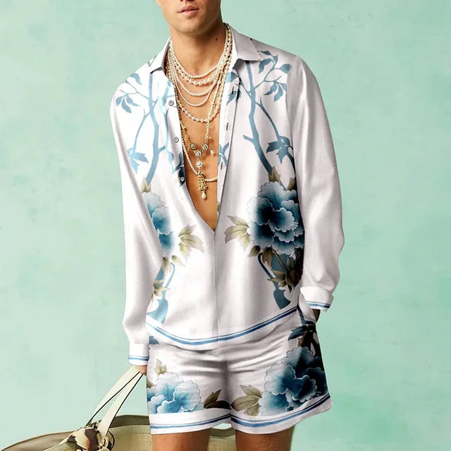 Zomerse heren Hawaii set (Fabio) met tropische print. Inclusief comfortabel shirt en shorts.