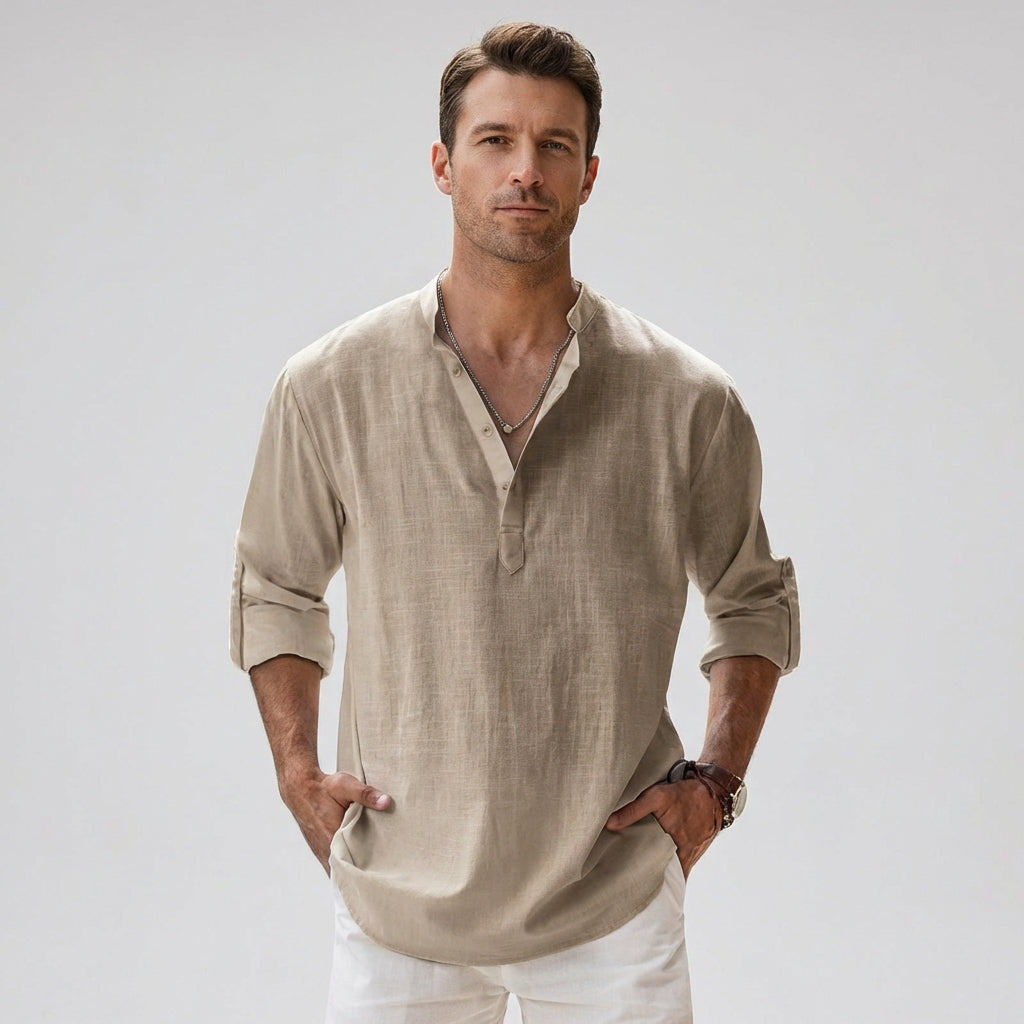 Heren Henley overhemd, lichtgewicht en ademend, perfect voor casual zomerse dagen.