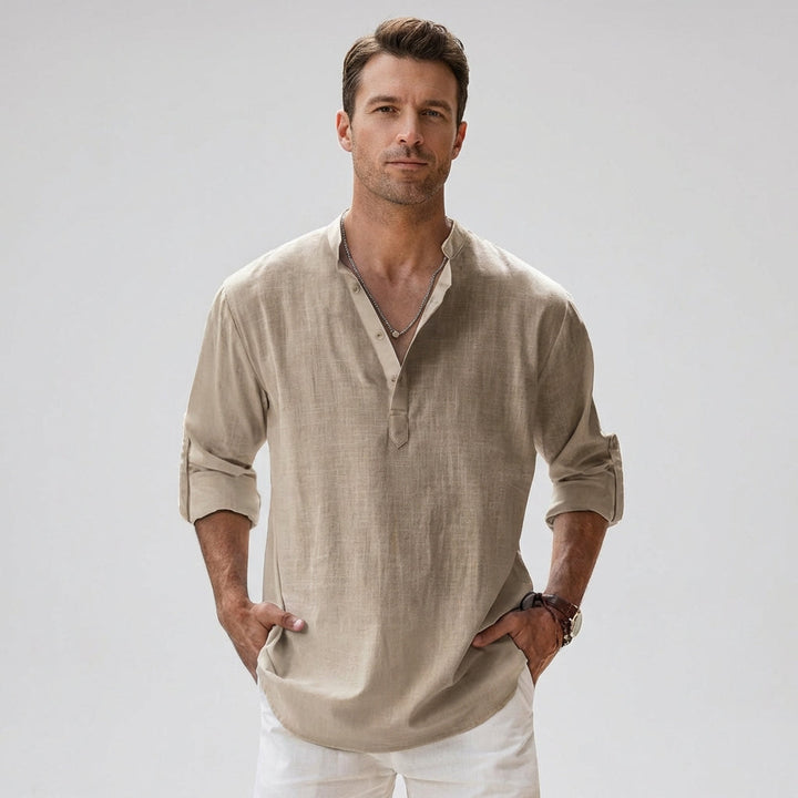 Heren Henley overhemd, lichtgewicht en ademend, perfect voor casual zomerse dagen.