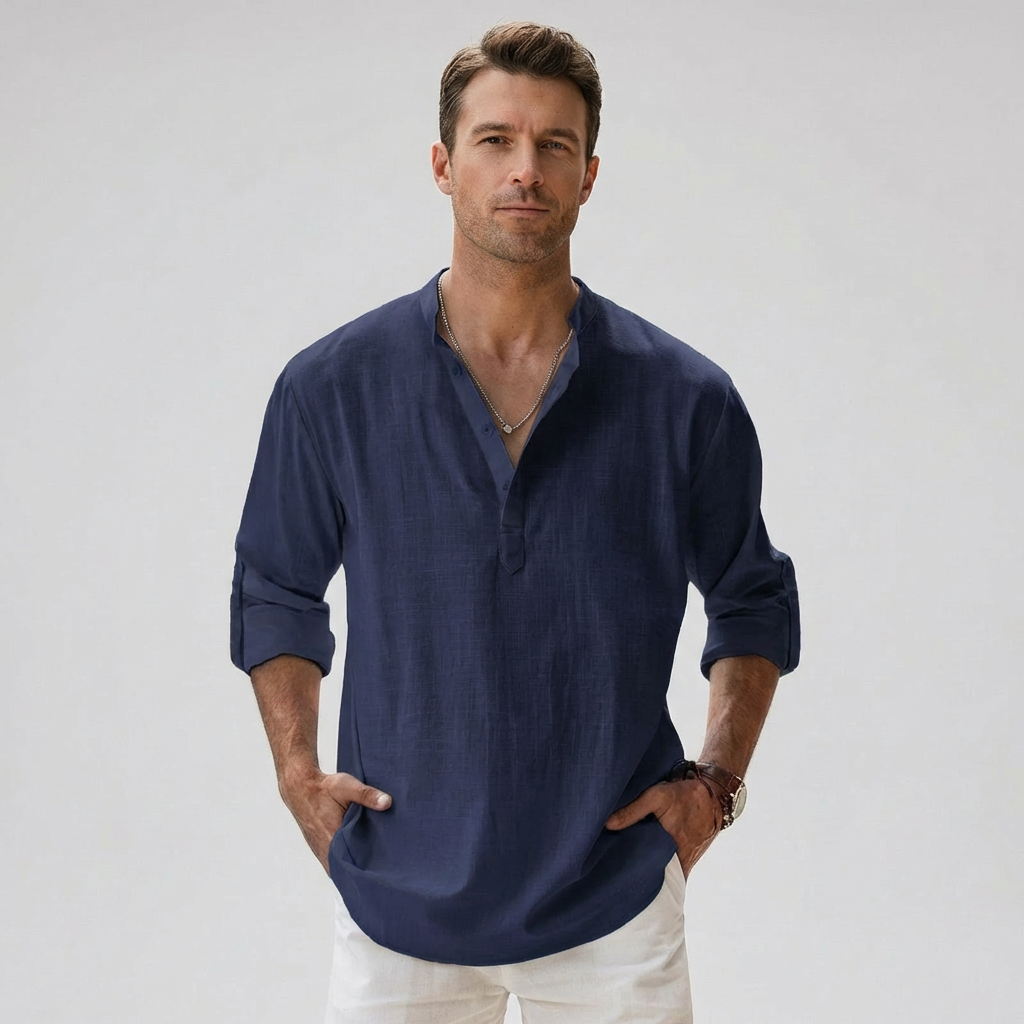 Heren Henley, modern en comfortabel, een lichtgewicht button-up voor zomerse stijl.