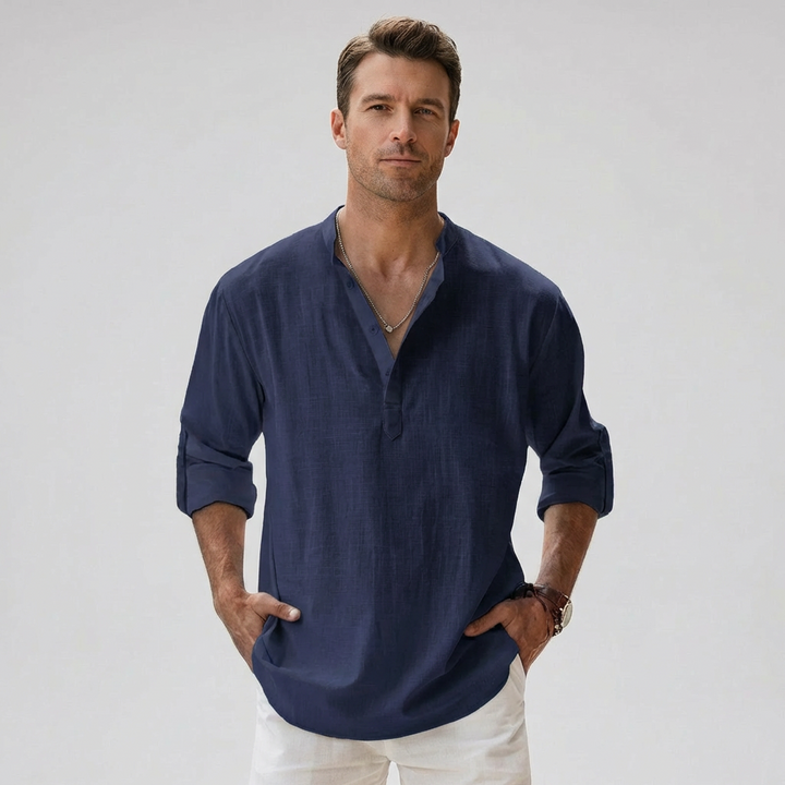 Heren Henley, modern en comfortabel, een lichtgewicht button-up voor zomerse stijl.