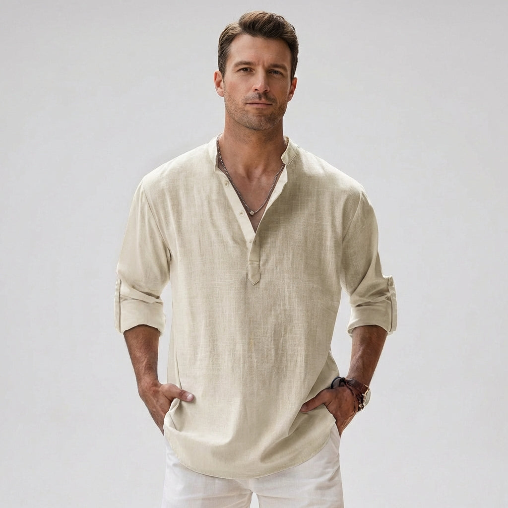 Lichtgewicht heren Henley button-up, ademend voor ultiem comfort op warme zomerdagen.