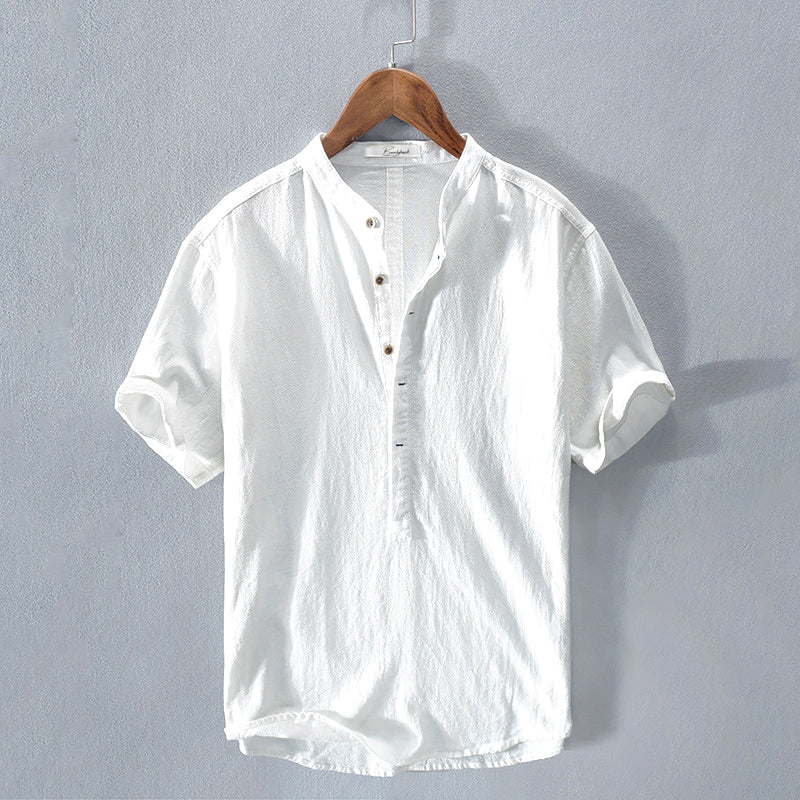 Veelzijdig casual heren henley shirt met bandkraag, perfect voor zomerse dagen. Stijlvol en comfortabel.