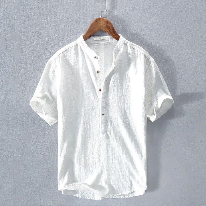 Veelzijdig casual heren henley shirt met bandkraag, perfect voor zomerse dagen. Stijlvol en comfortabel.