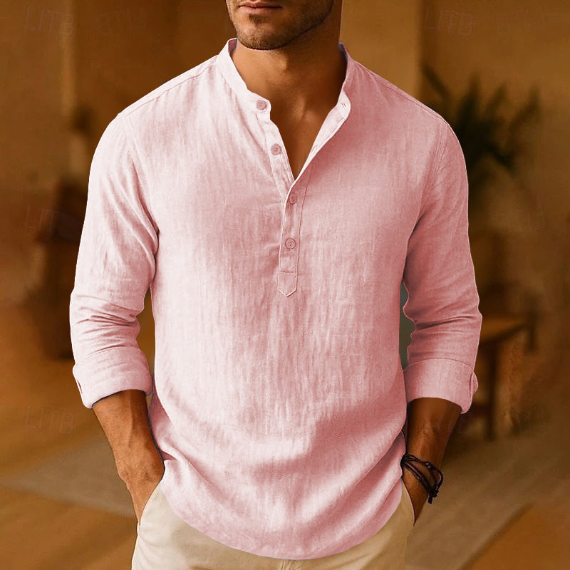 Zacht en comfortabel heren Henley shirt met lange mouwen, ideaal voor dagelijkse casual kleding.