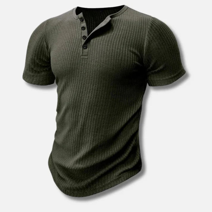 Stijlvol heren Henley shirt met knopen, veelzijdig basis item voor casual en modieuze herenmode.
