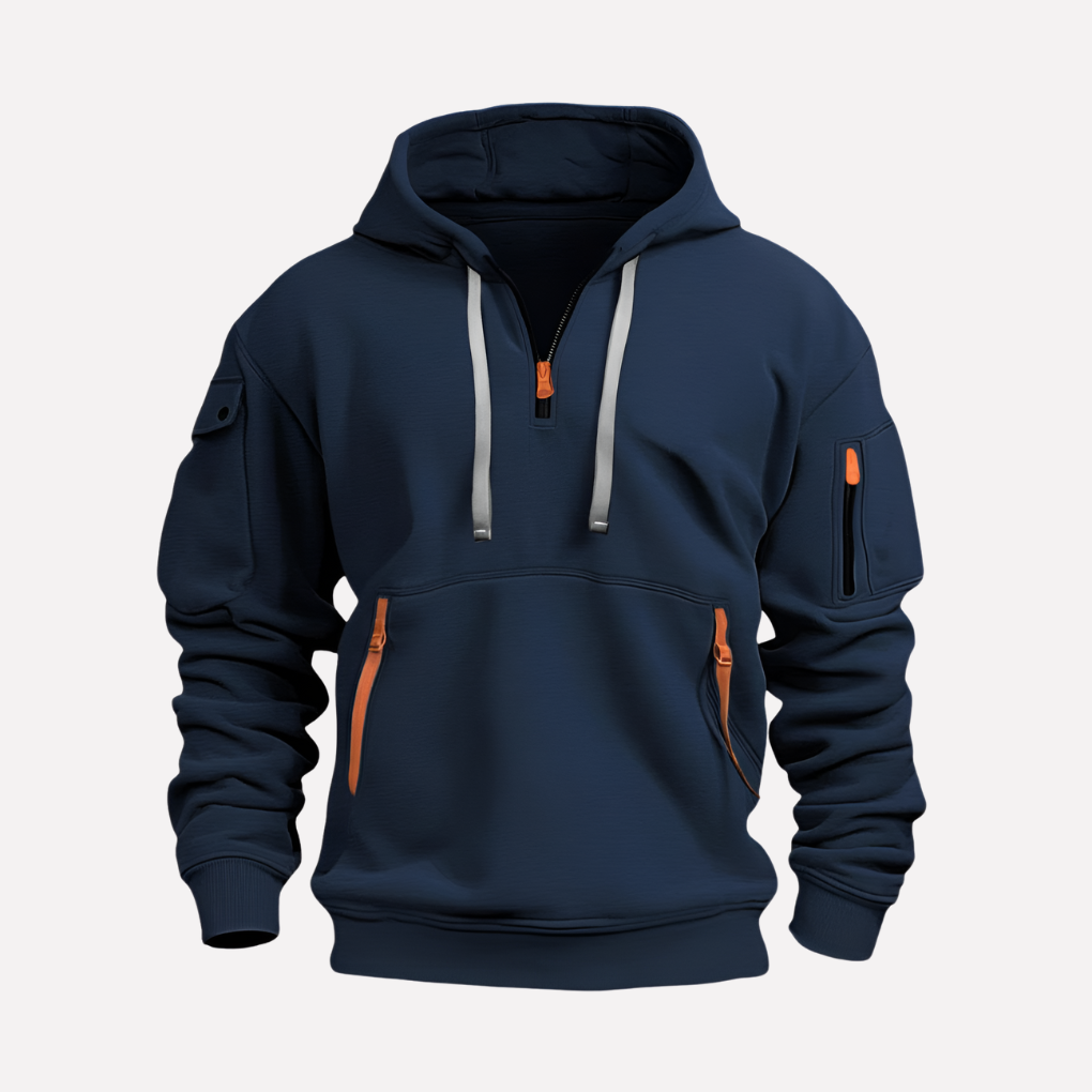 Heren hoodie met rits en verstelbare capuchon, comfortabel voor dagelijks casual gebruik.