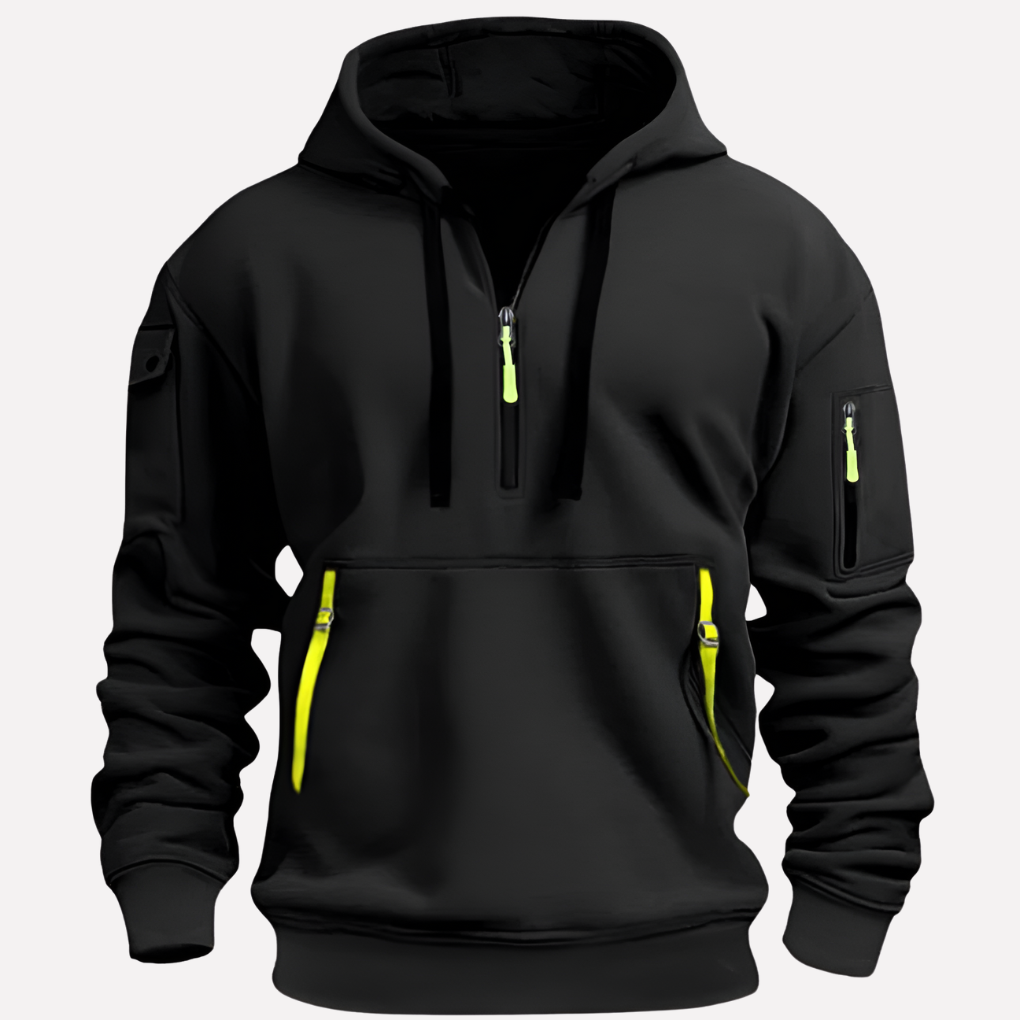Sportieve heren hoodie met rits, veelzijdig voor training of ontspanning, duurzame kleding.