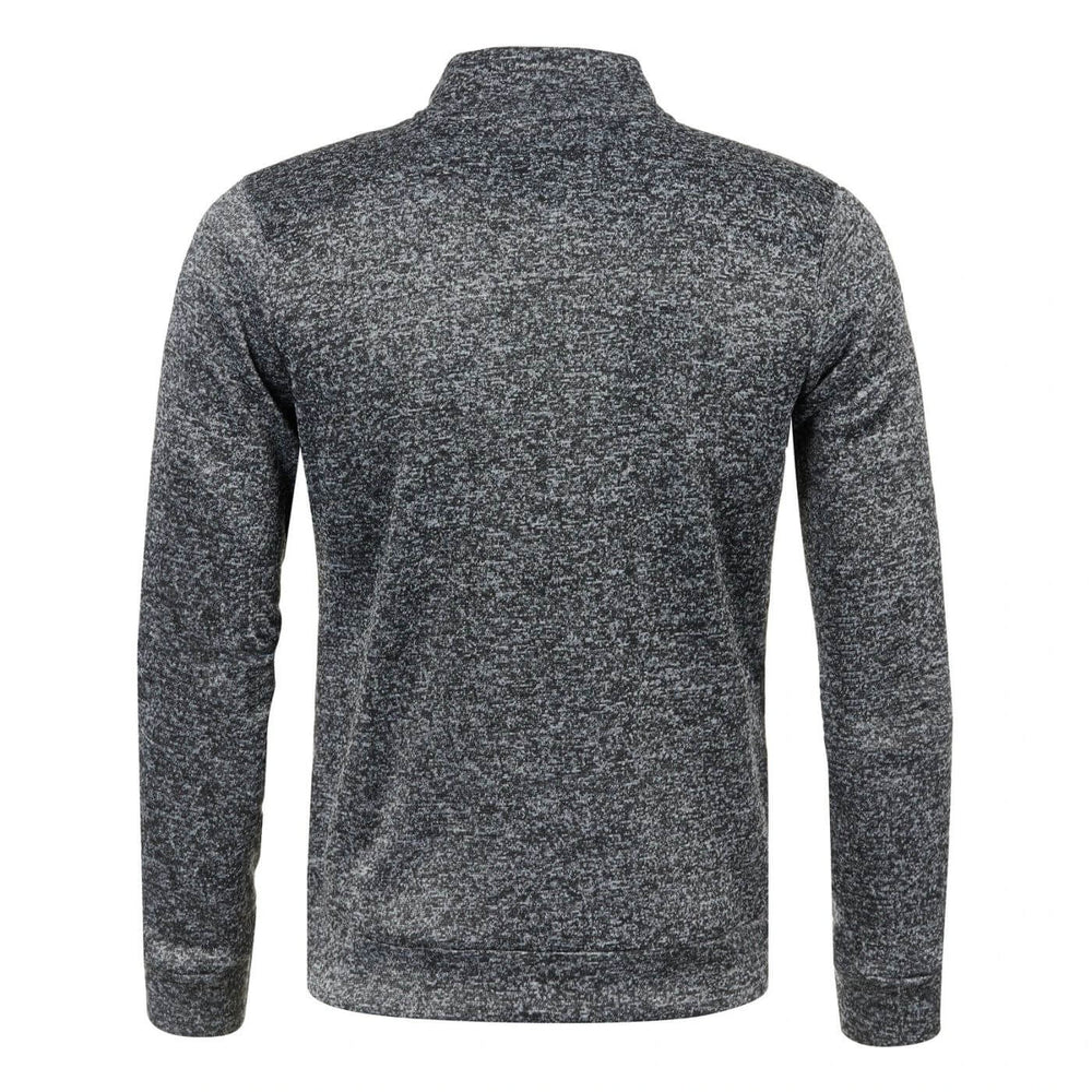 Donkergrijs heren jack met opstaande kraag; veelzijdig ritsjack voor lente en herfst bovenkleding.