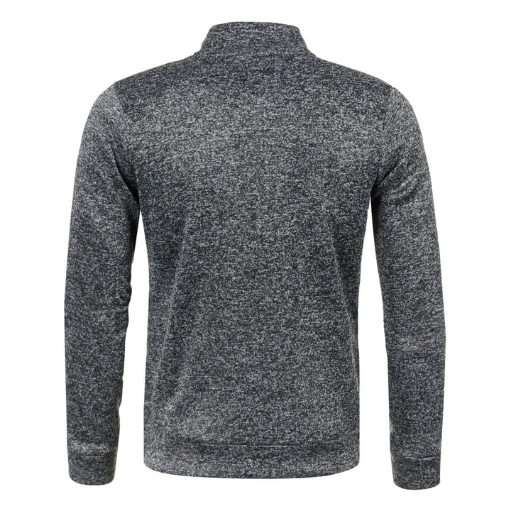 Donkergrijs heren jack met opstaande kraag; veelzijdig ritsjack voor lente en herfst bovenkleding.