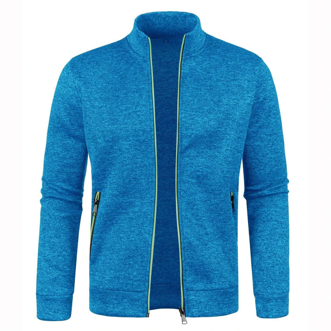 Donkergrijs heren jack; een must-have met opstaande kraag en rits voor een moeiteloze look.