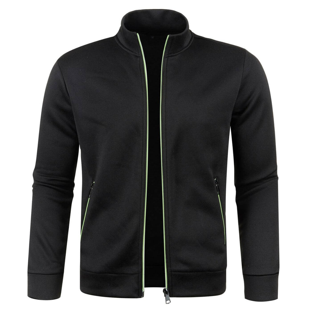 Marineblauw heren jack; elegant ritsjack met opstaande kraag, comfortabel en veelzijdig.