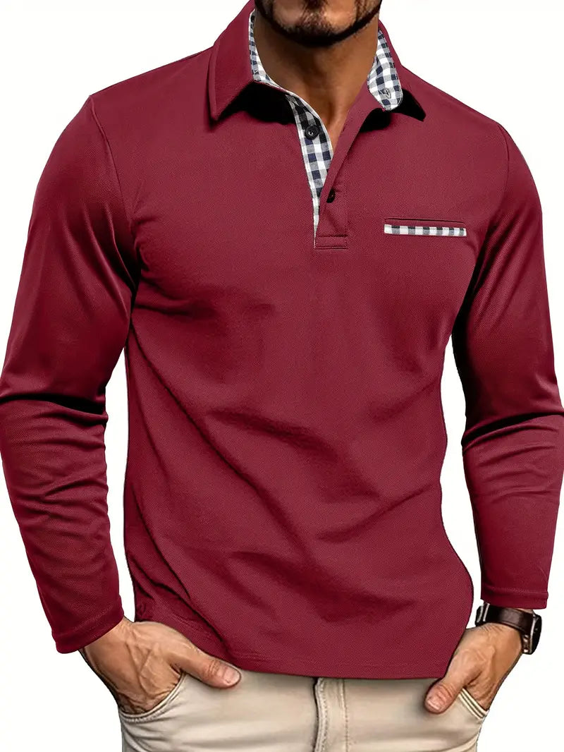 Comfortabel heren shirt met lange mouwen, borstzak en opvallende geruite details