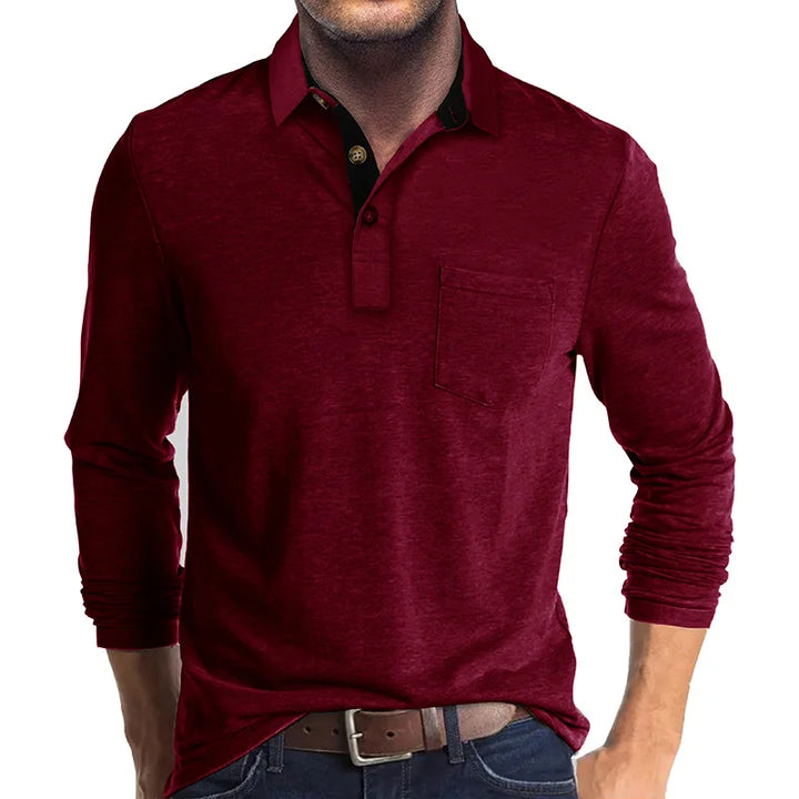 Moderne heren langemouw polo, combineert ademend comfort met een smart-casual look.